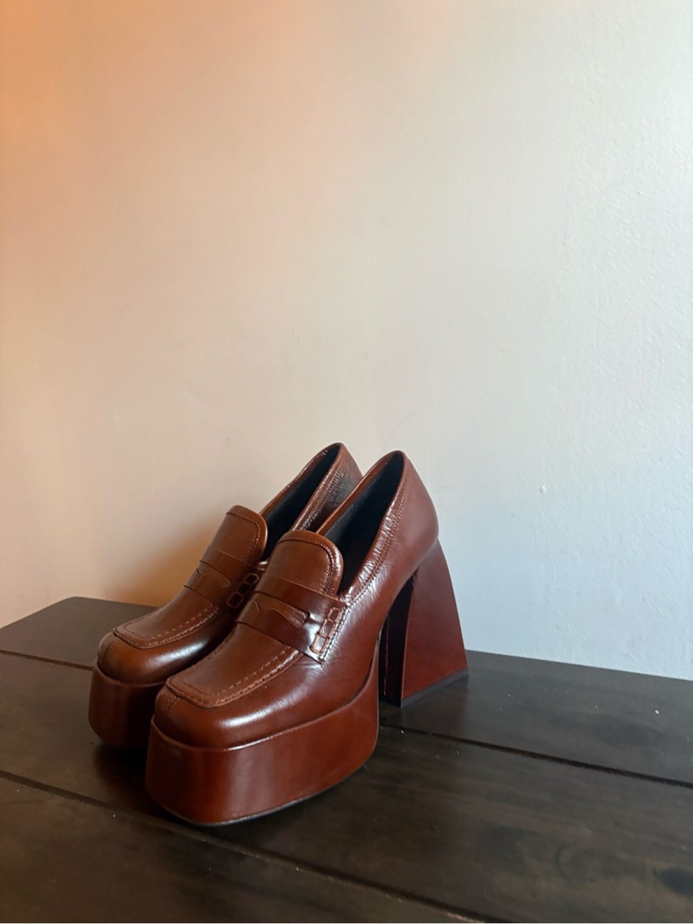 L'INTERVALLE Chestnut Brown Leather Platform Loafers - Picture 7 of 9